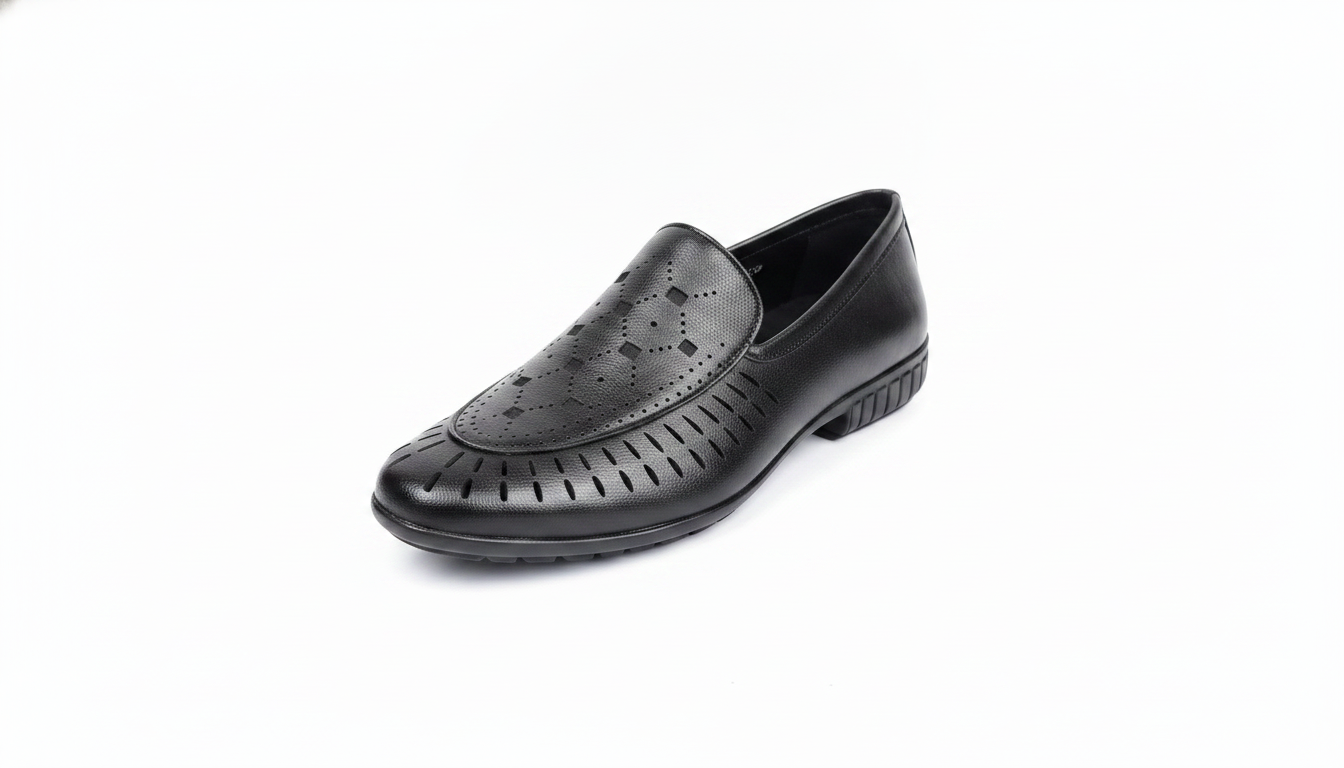 Black Perforated Slip-On Loafer — civil footwear manufacturer Agra
