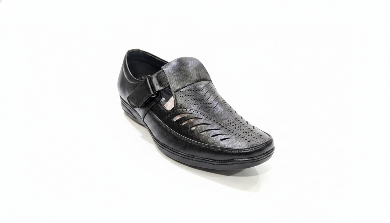 Black Perforated Sandal — civil footwear manufacturer Agra