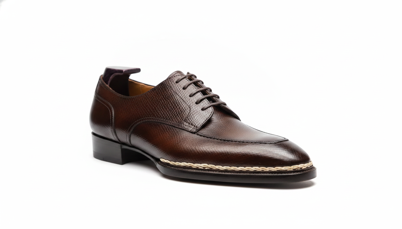Brown Pebble-Grain Apron Derby — civil footwear manufacturer Agra
