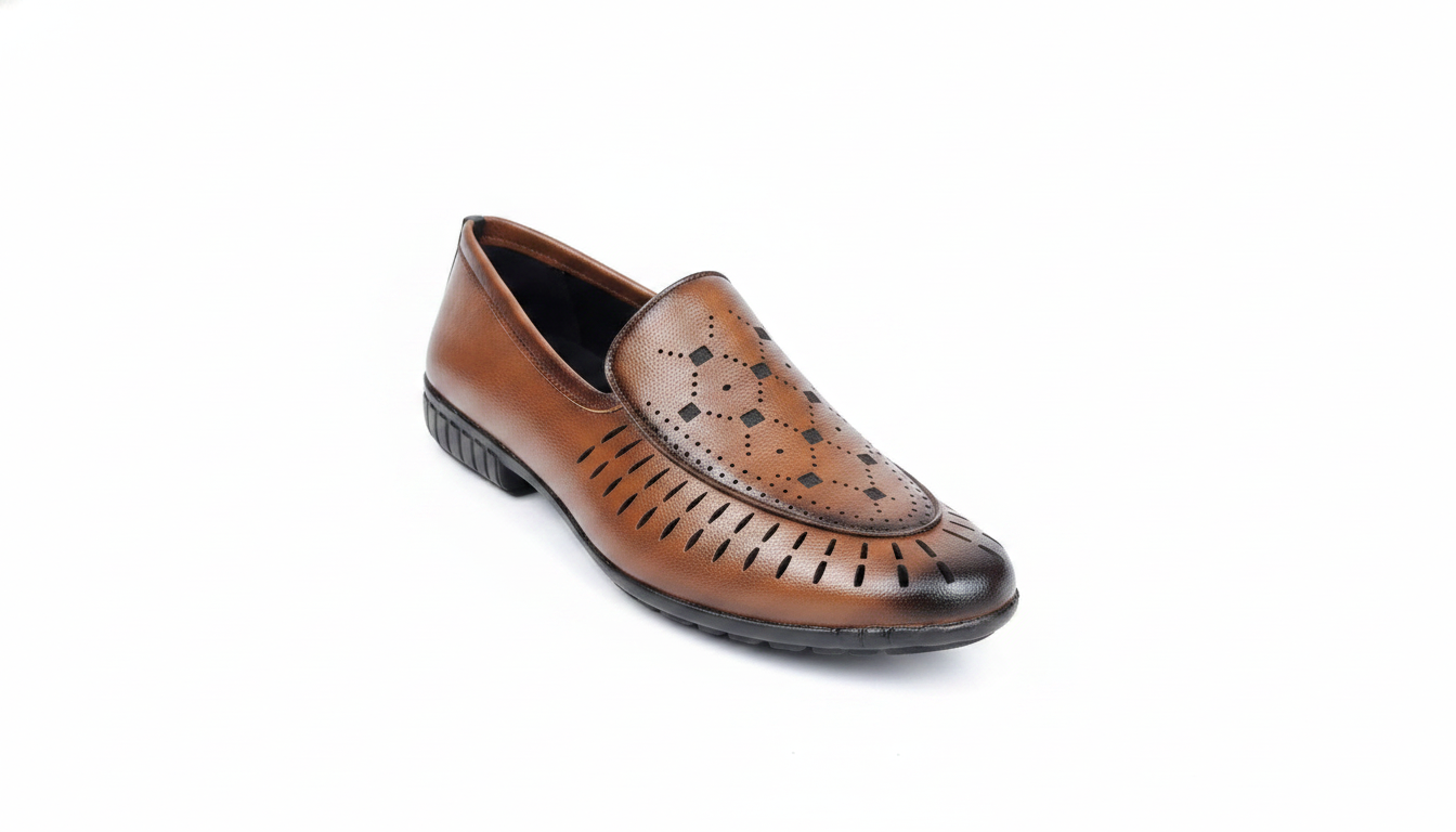 Brown Perforated Slip-On Loafer — civil footwear manufacturer Agra