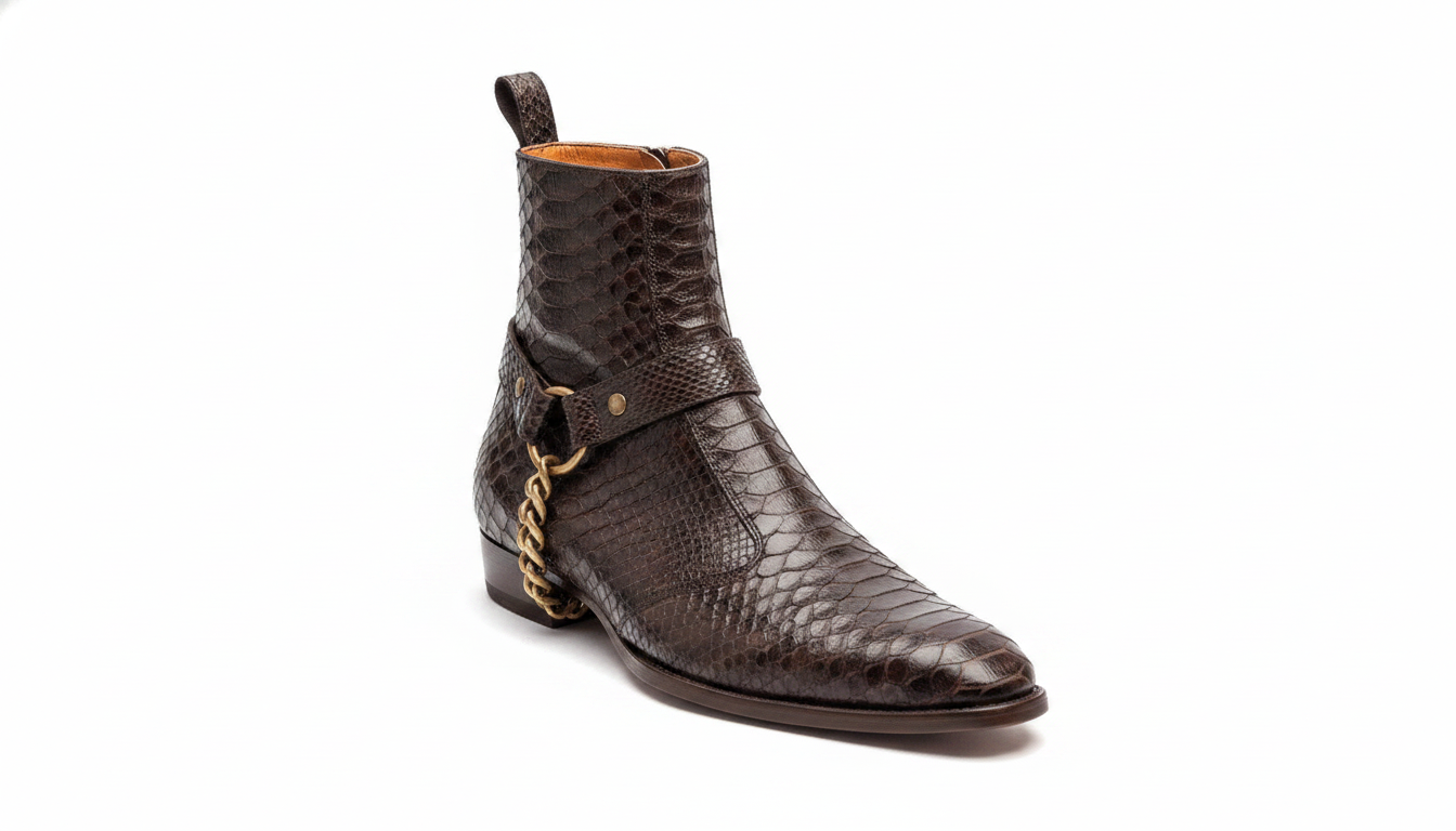Brown Python Harness Boot — civil footwear manufacturer Agra