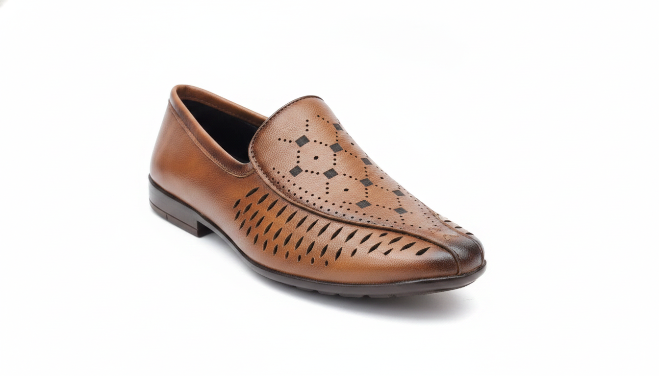 Tan Perforated Slip-On Loafer — civil footwear manufacturer Agra