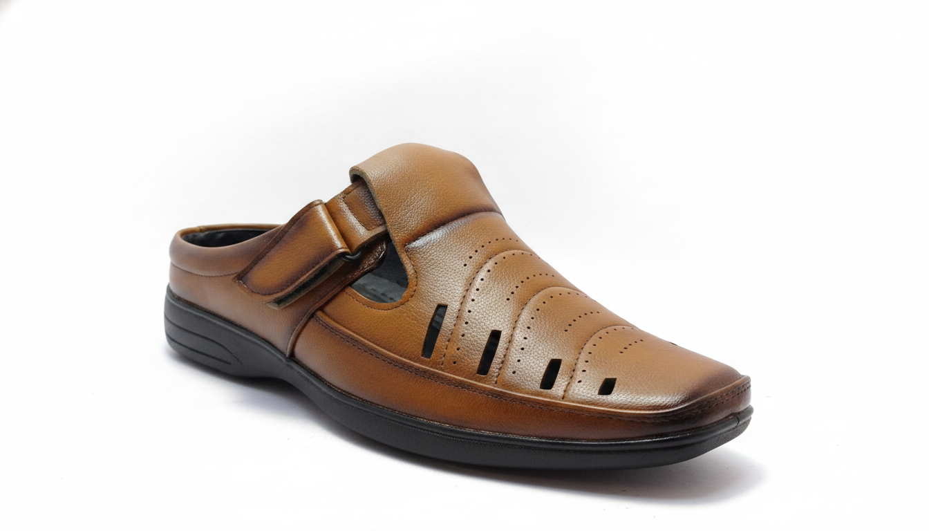 Tan Perforated Mule — civil footwear manufacturer Agra